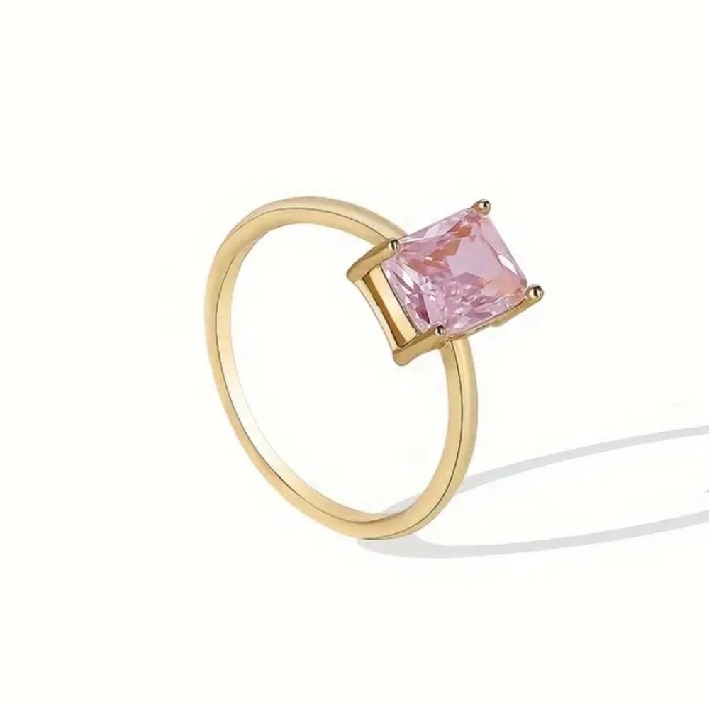 18k Gold Plated Pink Square Cut Zircon Ring
